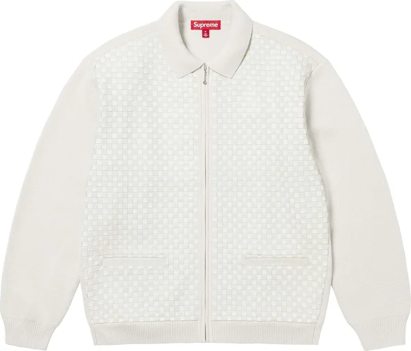 Supreme Woven Leather Zip Up Cardigan - White (front)