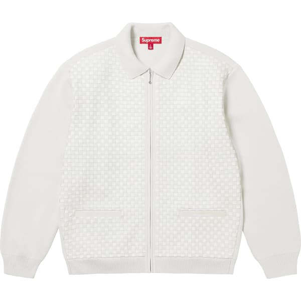 Supreme Woven Leather Zip Up Cardigan - White (front)
