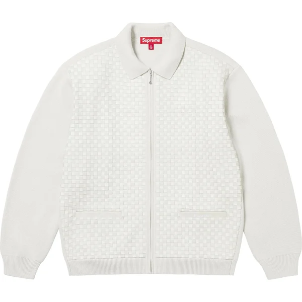 Supreme Woven Leather Zip Up Cardigan - White (front)
