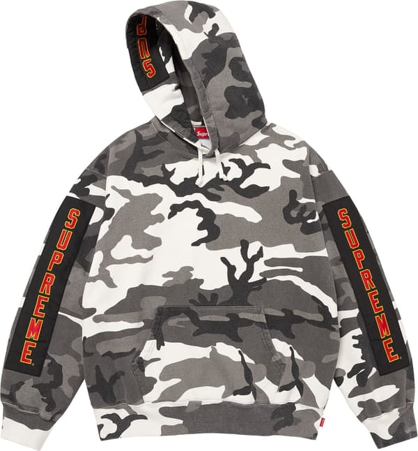 Supreme Woven Patches Hooded Sweatshirt - Snow Camo (front)
