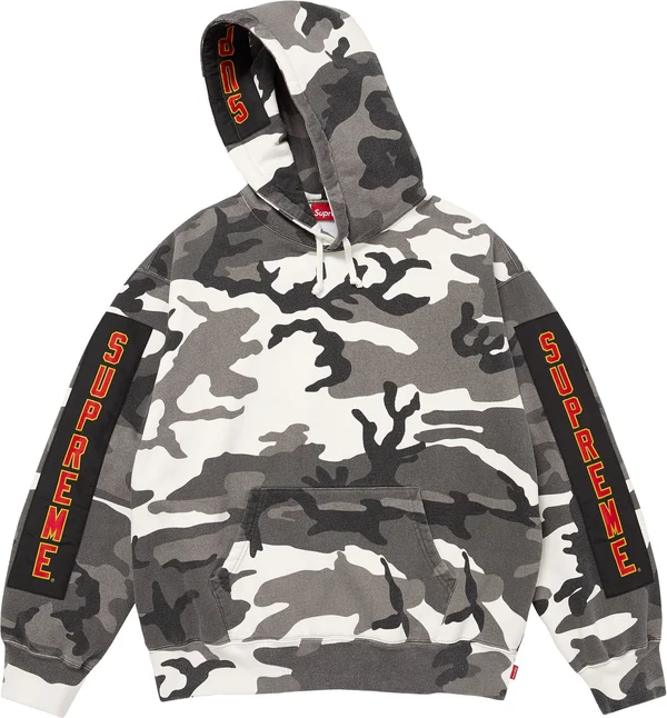 Supreme Woven Patches Hooded Sweatshirt - Snow Camo (front)