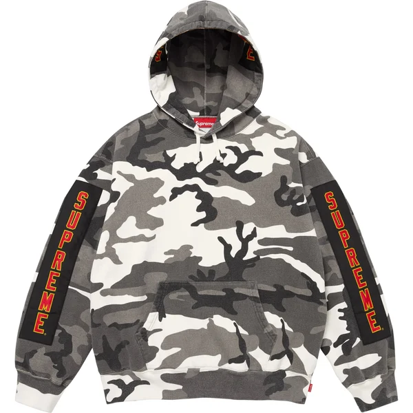 Supreme Woven Patches Hooded Sweatshirt - Snow Camo (front)
