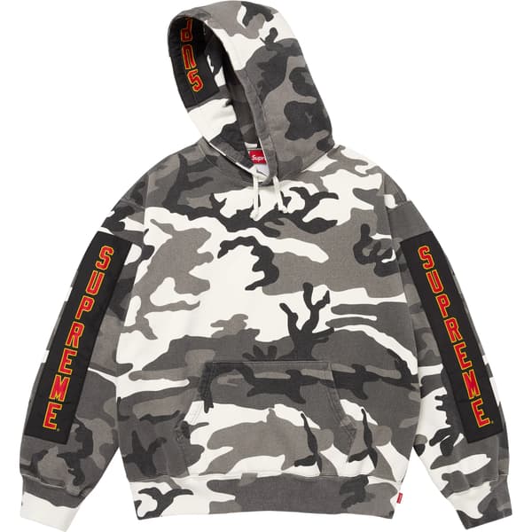 Supreme Woven Patches Hooded Sweatshirt - Snow Camo (front)