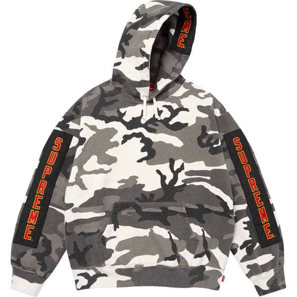 Supreme Woven Patches Hooded Sweatshirt - Snow Camo (front)