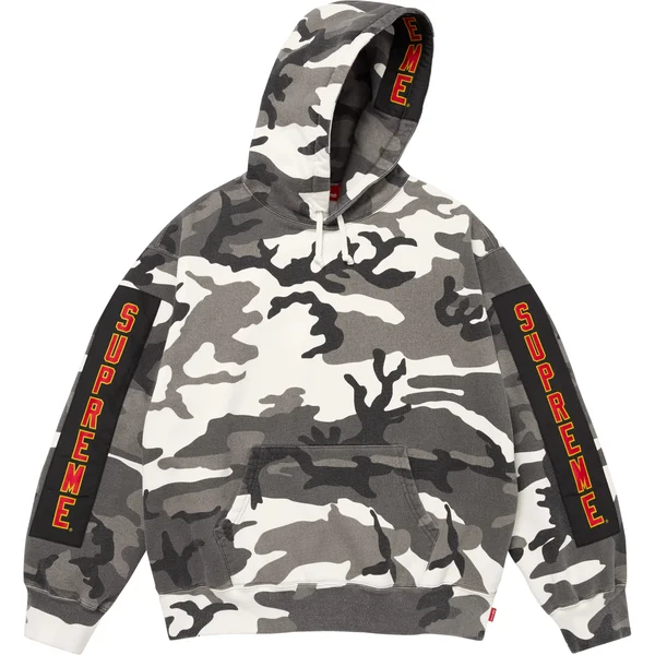 Supreme Woven Patches Hooded Sweatshirt - Snow Camo (front)