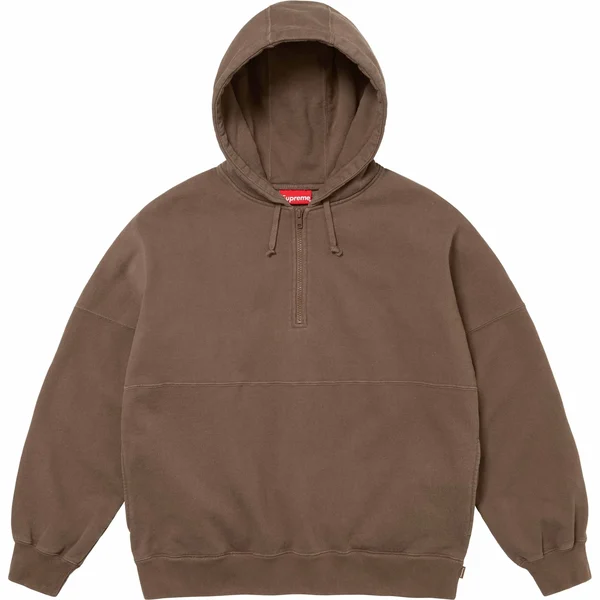 Supreme Wrapped Half Zip Hooded Sweatshirt - Dusty Brown (front)