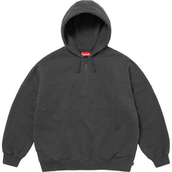 Supreme Wrapped Half Zip Hooded Sweatshirt - Washed Black (front)