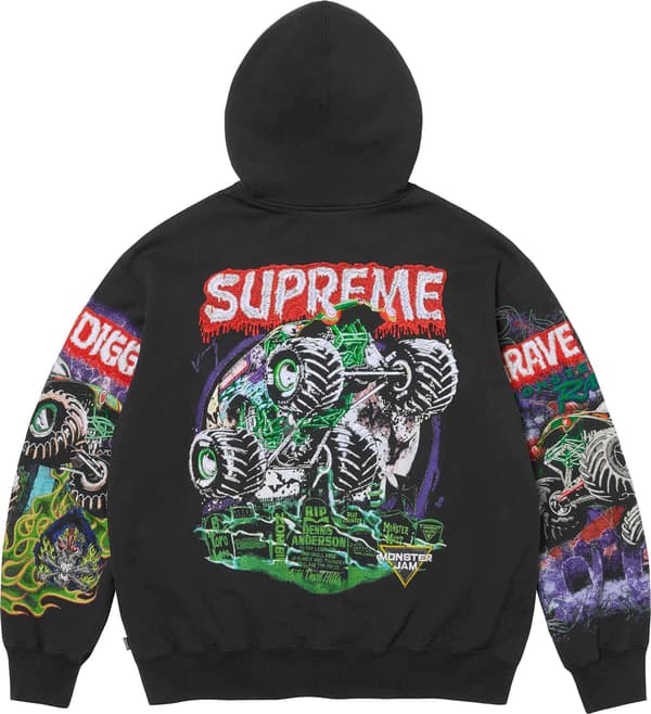 Supreme x Grave Digger Zip Up Hooded Sweatshirt - Black (front)