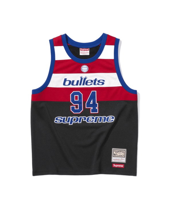Supreme x Mitchell & Ness Basketball Jersey - Bullets (front)