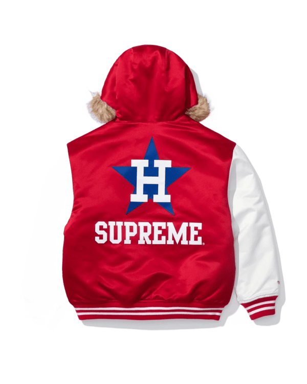 Supreme x Mitchell & Ness Hooded Satin Varsity Jacket - Astros (front)