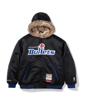 Supreme x Mitchell & Ness Hooded Satin Varsity Jacket Bullets