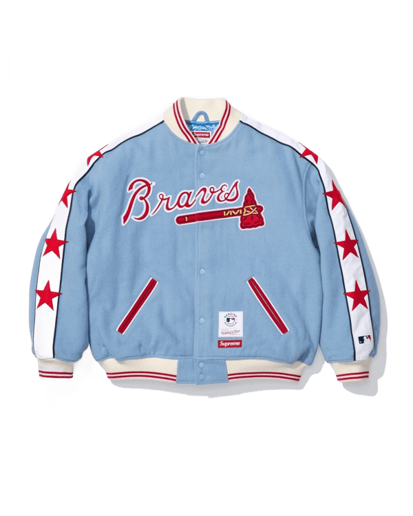 Supreme x Mitchell & Ness Wool Varsity Jacket - Braves (front)