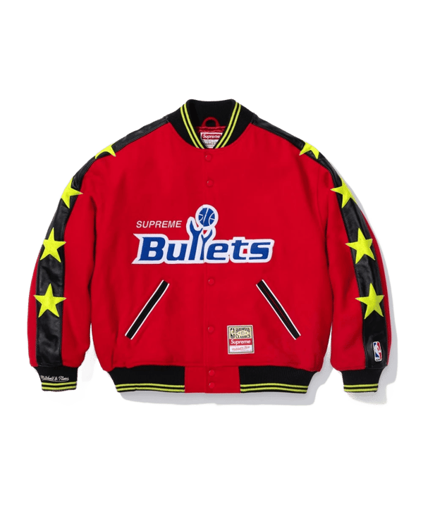 Supreme x Mitchell & Ness Wool Varsity Jacket - Bullets (front)