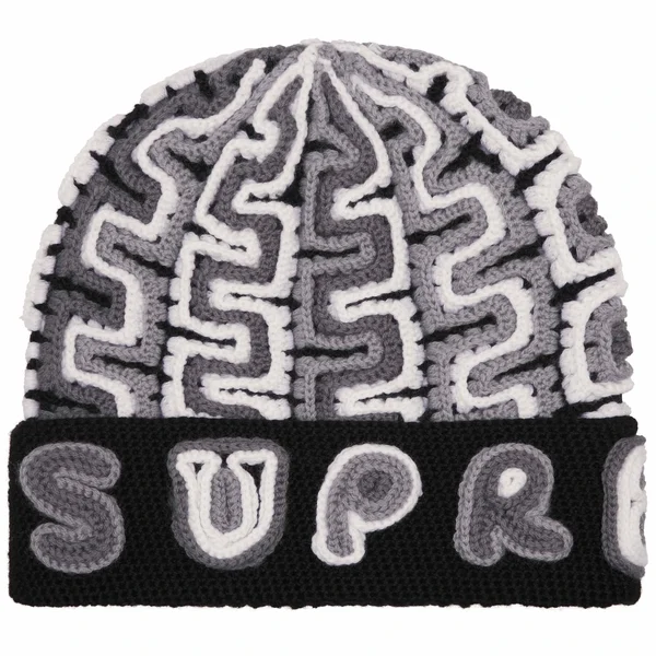 Supreme Yarn Appliqué Beanie - Black (front)