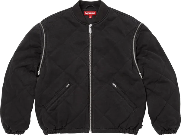 Supreme Zip-Off Sleeve Quilted Bomber Jacket - Black (front)