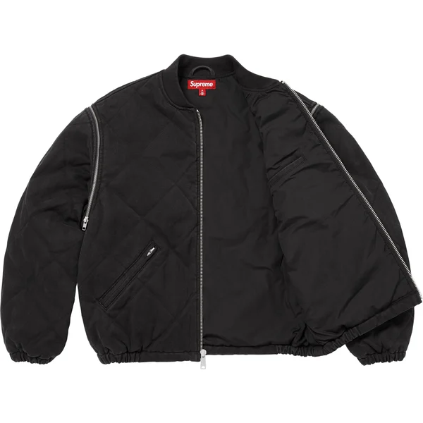 Supreme Zip-Off Sleeve Quilted Bomber Jacket - Black (front)