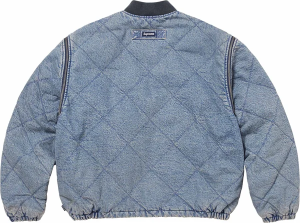 Supreme Zip-Off Sleeve Quilted Bomber Jacket - Denim (front)