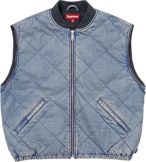 Supreme Zip-Off Sleeve Quilted Bomber Jacket - Denim (front)