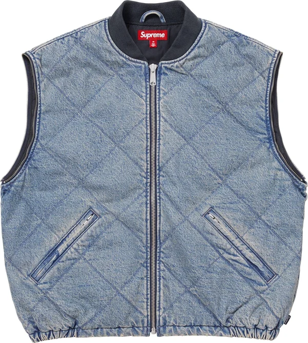 Supreme Zip-Off Sleeve Quilted Bomber Jacket - Denim (front)