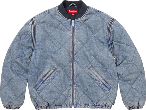 Supreme Zip-Off Sleeve Quilted Bomber Jacket - Denim (front)