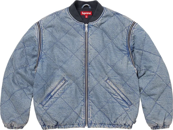 Supreme Zip-Off Sleeve Quilted Bomber Jacket - Denim (front)