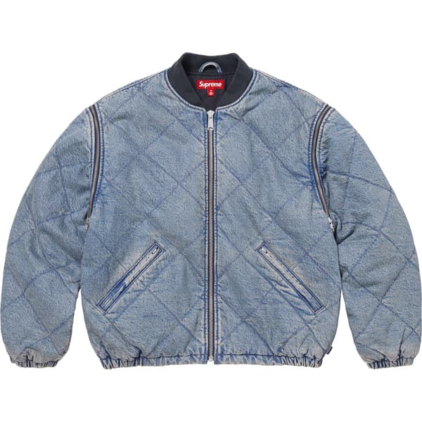 Supreme Zip-Off Sleeve Quilted Bomber Jacket - Denim (front)