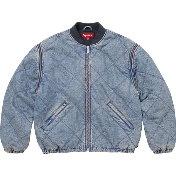 Supreme Zip-Off Sleeve Quilted Bomber Jacket - Denim (front)