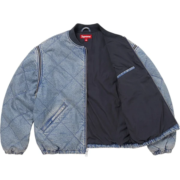 Supreme Zip-Off Sleeve Quilted Bomber Jacket - Denim (front)