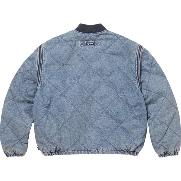 Supreme Zip-Off Sleeve Quilted Bomber Jacket - Denim (front)