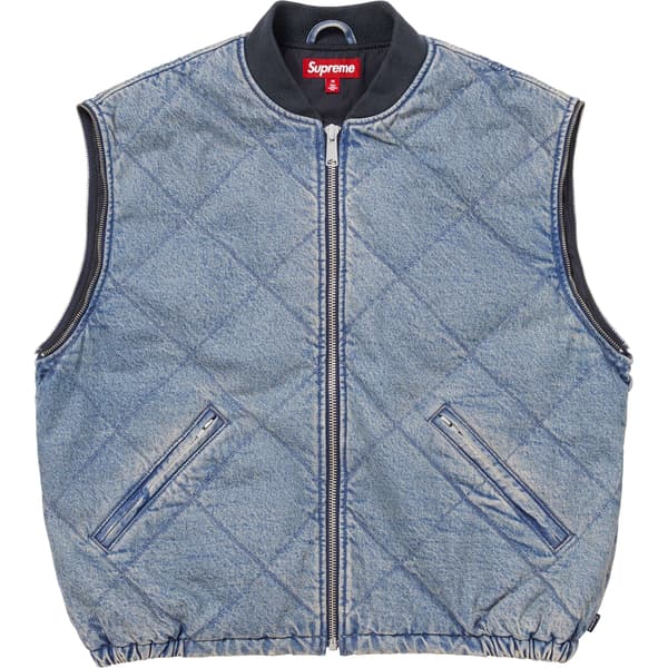 Supreme Zip-Off Sleeve Quilted Bomber Jacket - Denim (front)