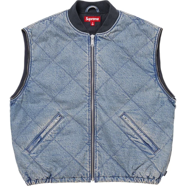Supreme Zip-Off Sleeve Quilted Bomber Jacket - Denim (front)