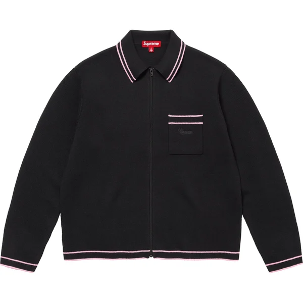 Supreme Zip Up Polo Sweater - Black (front)