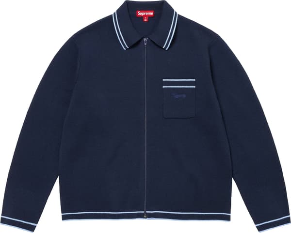 Supreme Zip Up Polo Sweater - Navy (front)