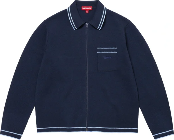 Supreme Zip Up Polo Sweater - Navy (front)