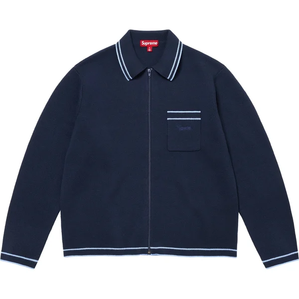 Supreme Zip Up Polo Sweater - Navy (front)