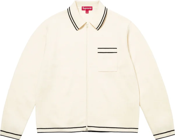 Supreme Zip Up Polo Sweater - White (front)