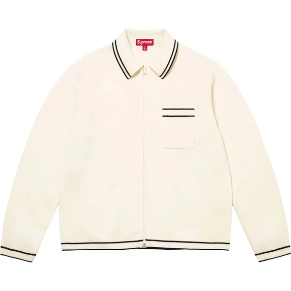 Supreme Zip Up Polo Sweater - White (front)