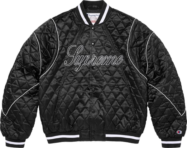 Supreme®/Champion® Quilted Satin Varsity Jacket - Black (front)