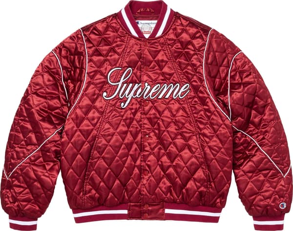 Supreme®/Champion® Quilted Satin Varsity Jacket - Dark Red (front)