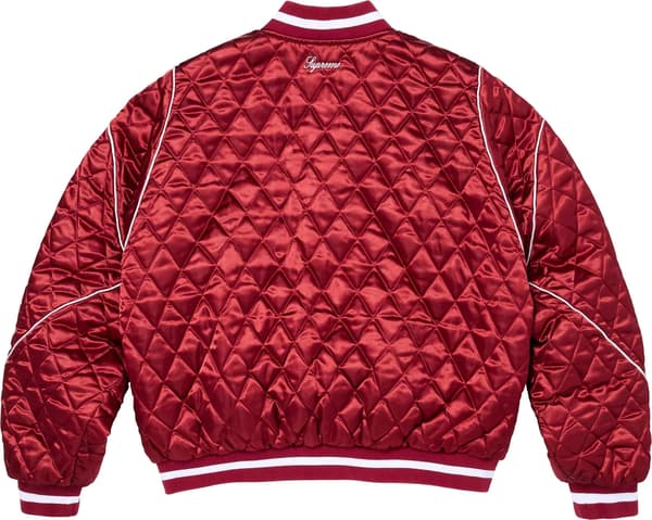 Supreme®/Champion® Quilted Satin Varsity Jacket - Dark Red (detail)