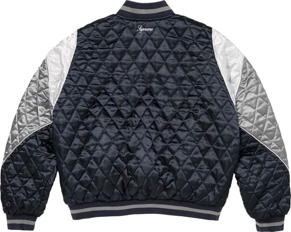 Supreme®/Champion® Quilted Satin Varsity Jacket - Navy (detail)