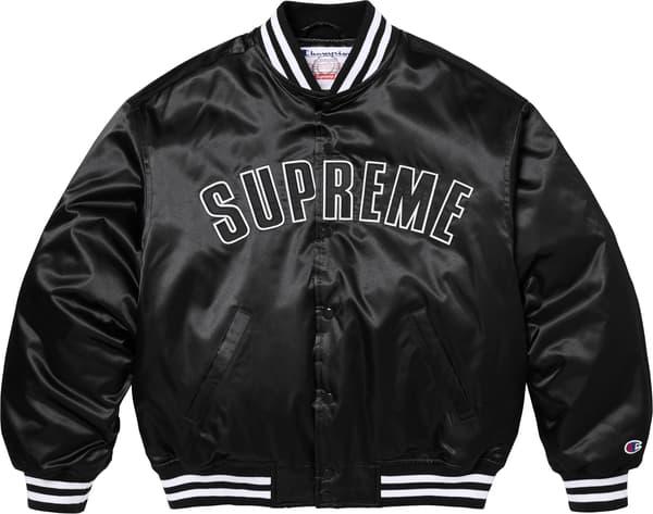 Supreme®/Champion® Satin Varsity Jacket - Black (front)