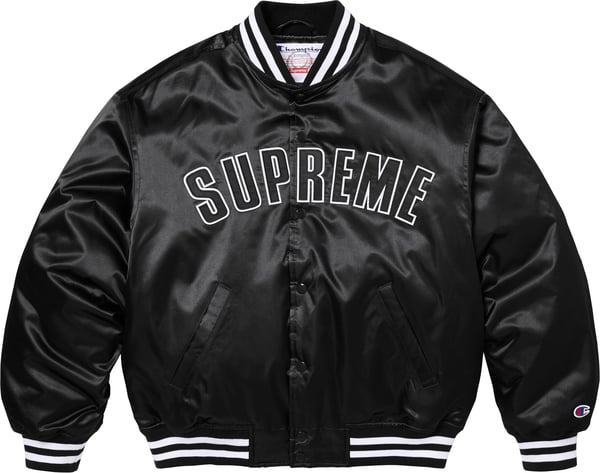 Supreme®/Champion® Satin Varsity Jacket - Black (front)