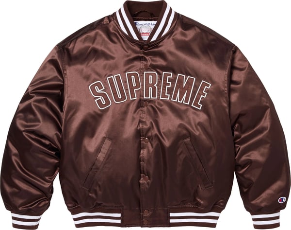 Supreme®/Champion® Satin Varsity Jacket - Brown (front)