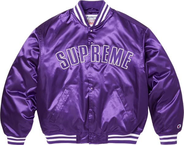 Supreme®/Champion® Satin Varsity Jacket - Purple (front)