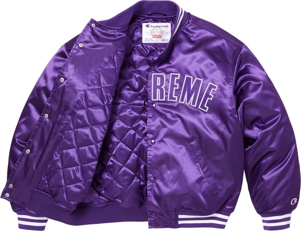 Supreme®/Champion® Satin Varsity Jacket - Purple (detail)