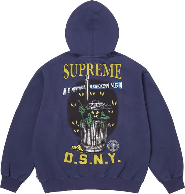 Supreme/DSNY Zip Up Hooded Sweatshirt - Washed Navy (detail)
