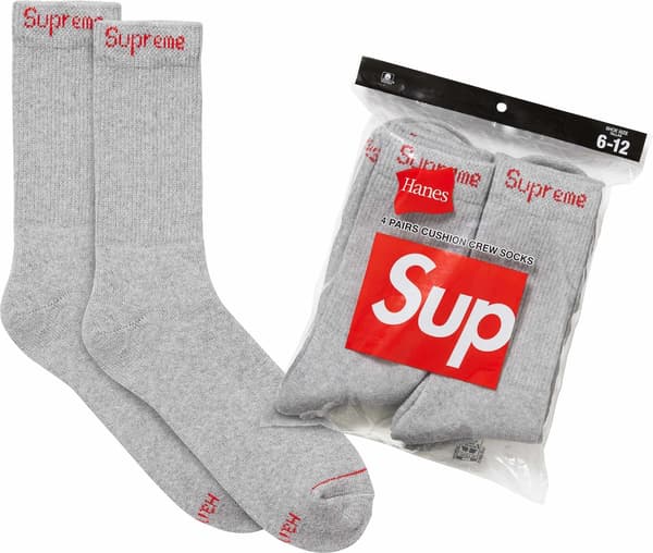 Supreme®/Hanes® Crew Socks (4 Pack) - Heather Grey (front)