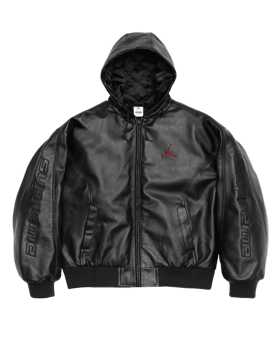 Supreme®/Jordan® Hooded Leather Jacket Black