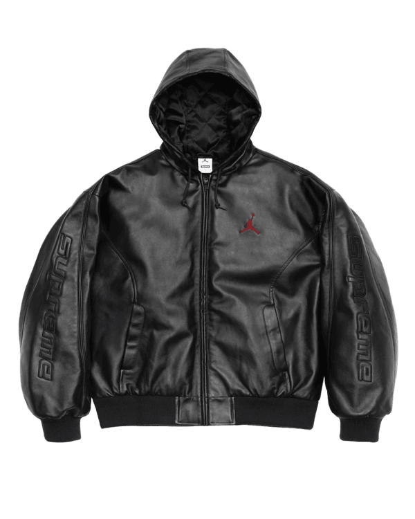 Supreme®/Jordan® Hooded Leather Jacket - Black (front)